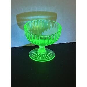 Vintage Hazel Atlas, Green Vertical Ribbon 3.25" Sherbet Glass, Uranium Glass